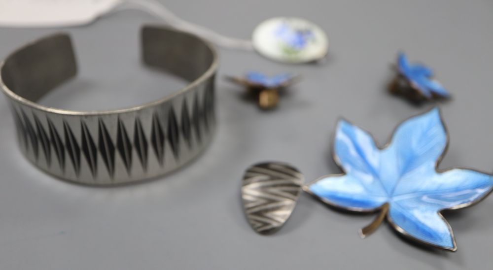 A David Andersen sterling and enamel brooch and other jewellery including Jorgen Jensen earclips.